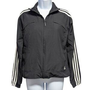 Adidas Women's Black Windbreaker Jacket Size Small 3-Stripe Lightweight Zip Up